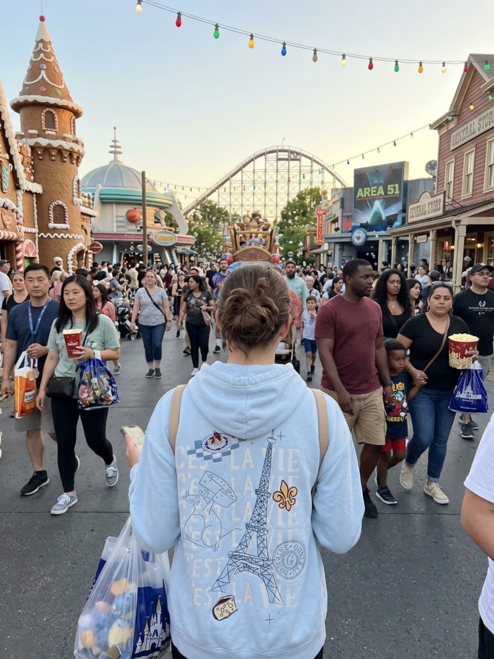 Disney Light Blue Hooded Jacket with Eiffel Tower Graphic